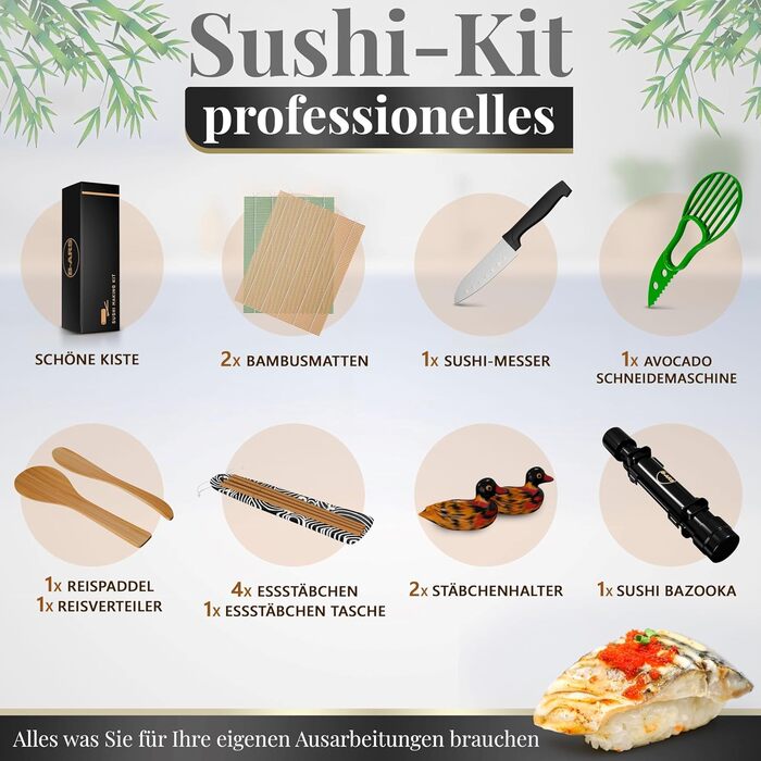 Набір для приготування суші B-ARS: повний комплект з бамбуковою килимком, антипригарним ножем та ложкою для рису – ідеально для початківців та професіоналів