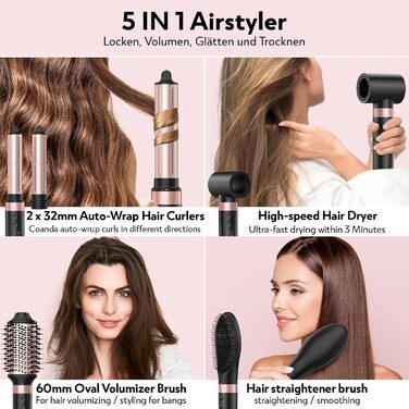 Slopehill Airstyler 5 в 1: Іонізатор, Фен, Щітка для об'єму, Локони, Випрямляч. Чорний