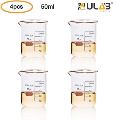 4 Pieces Berker Glass 50ml, Borosilicate Glass Beakers with Graduations, Beaker Set for Laboratory, Kitchen, School, UBG1019