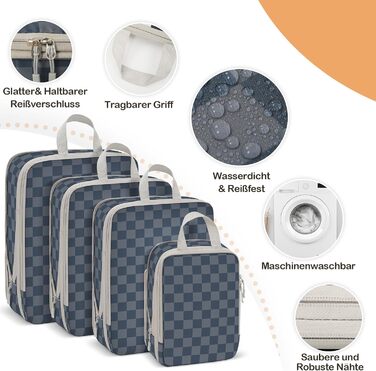 VnioLife Набори для пакування валізи - 8 шт. Органайзери для подорожей, компресійні кубики, синій та сірий