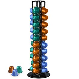 Підставка для капсул кави Frasheng, 40 капсул, чорна, з хромованої сталі, обертається, економія місця