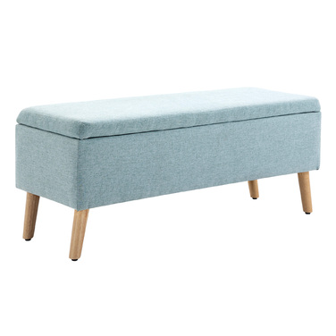 HOMCOM Bench, Light Green Upholstered Bench with Storage, 110x39x45cm, made of linen-like polyester and rubber wood, in a Scandinavian design