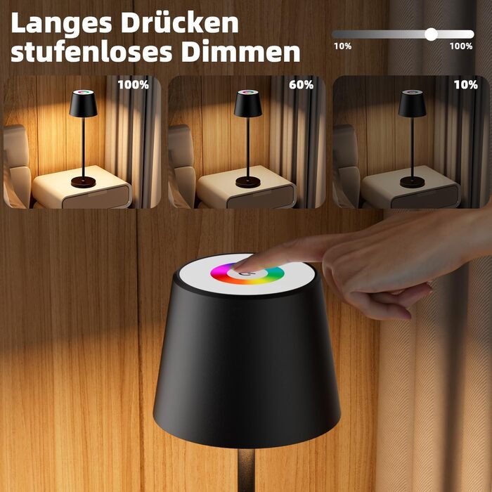 LED настільна лампа Qsky бездротова диммируемая з акумулятором, тепле світло 3000K+RGB, водонепроникна (IP54), для дому та вулиці (2 срібні + 1 чорна)