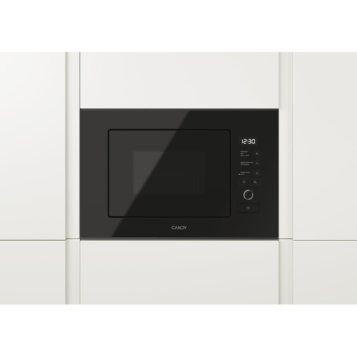Вбудована мікрохвильова піч Candy MIC 20 EX, 20 літрів, 800W, гриль 1000W, металік (чорне скло)