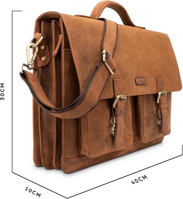 Сумка для ноутбука Leabags Leder Aktentasche чоловіча шкіряна до 15 дюймів, з плечовим ременем, ділова сумка, портфель (M, Fox)