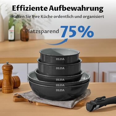 BEZIA 13-Piece Ceramic Nonstick Cookware Set - Induction Compatible Pots and Pans for All Cooktops, Stackable, Dishwasher & Oven Safe