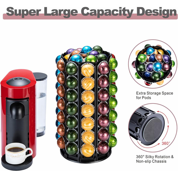 Підставка для капсул Nespresso та кавових падів Vertuo, карусель на 100+ капсул, чорна