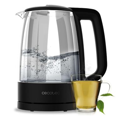 Скляний електрочайник Cecotec ThermoSense 340 Clear, 1.7 л, 2200 Вт, боросилікатне скло, LED-індикація, чорний