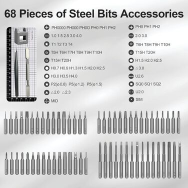 Набір мініатюрної електричної викрутки 72 в 1 з прецизійними бітами, 64 магнітні насадки, 5 режимів крутного моменту, 4 LED-лампи, для ремонту телефонів, годинників, камер