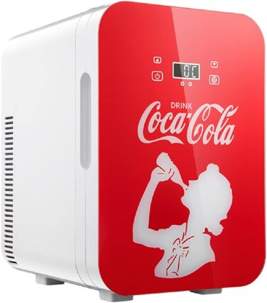 Coca-Cola Mini Fridge 9.3L - Compact 12V/220V Mini Cooler with Glass Print & LCD Touch Display for Car & Home Use - Quiet & Efficient