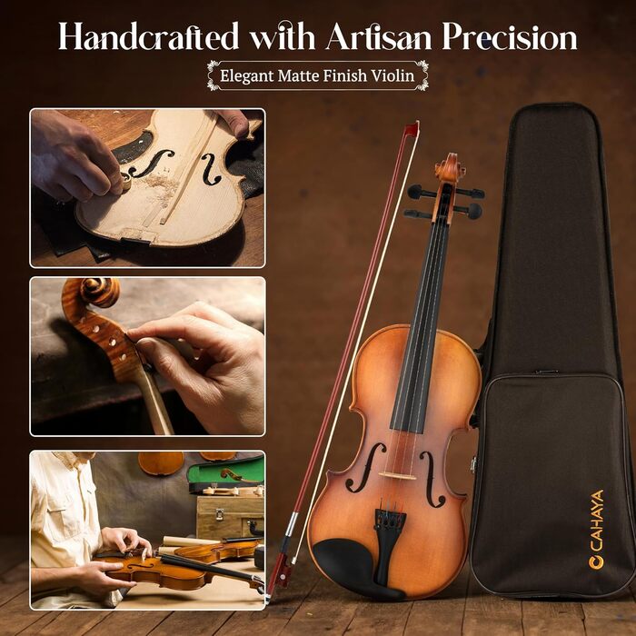Скрипка CAHAYA з масиву дерева 4/4 матова, ручної роботи: повний набір для початківців, дорослих, учнів та дітей 12 років - скрипка з масиву дерева, футляр, підставка для плеча, тюнер, колінь