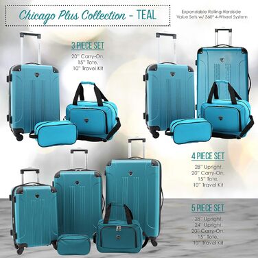 Набір валіз Travelers Club Chicago Hardside Spinner, 5 шт., блакитно-зелений (Trace of Paradise)