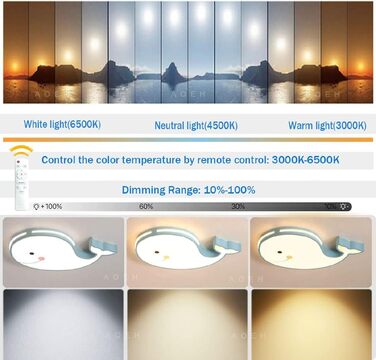 LED Ceiling Lamp Dolphin Shape Dimmable with Remote Control Boy Girl Baby Kids Children's Room Lamps Ceiling Children's Room Bedroom Lamp Room Lighting Chandelier, White, 50cm (Blue, 50cm)
