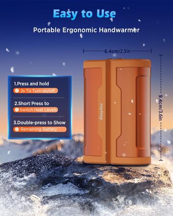 Електричні грілки для рук EasyAcc 10000mAh, 2 шт. з LED-дисплеєм, 3 режими нагріву, для кемпінгу, полювання, Рейно