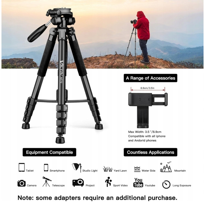 Мобільний штатив для камери Victiv NT72 з поворотною головкою та тримачем для телефону