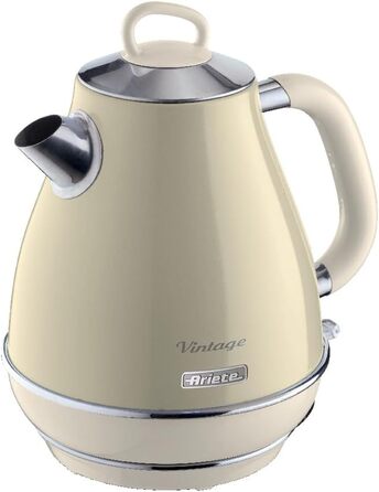 Ariete Vintage Electric Kettle 2869 - 1.7L Stainless Steel Retro Kettle with Water Level Window, Cordless 360° Base, Auto Shut-Off, Tea Infuser, 2000W (Beige)