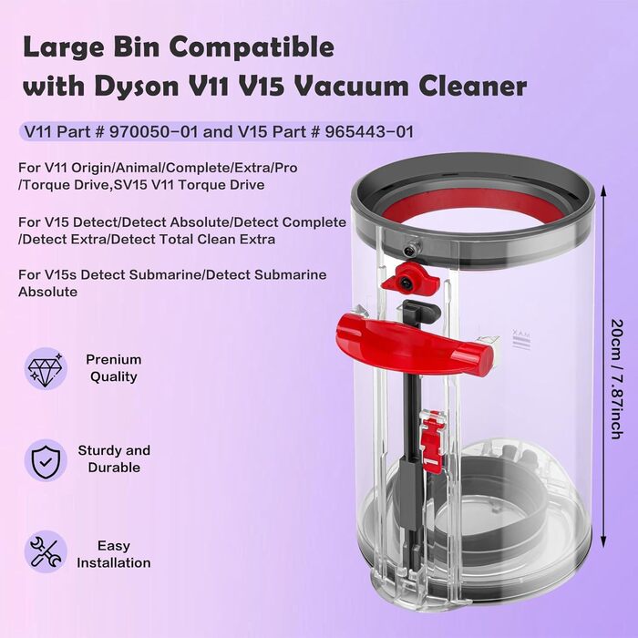 Dyson V11 & V15 Dust Bin Replacement - Compatible with SV14, SV17, SV15, SV22, SV28 Models - Includes Filter