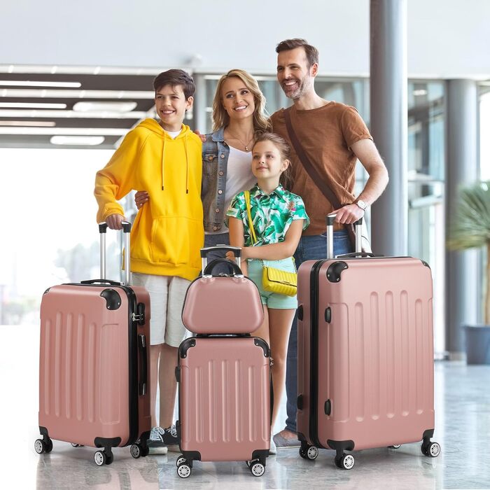 Набір валіз LALAHO 4 шт. з косметичками, рожеве золото, ABS, для подорожей