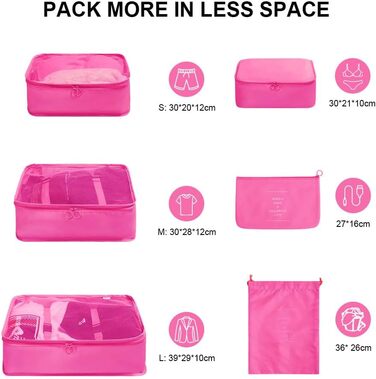 Органайзер для валізи OSDUE, набір 6 шт., Packing Cubes, водонепроникні сумки для одягу, туристичний органайзер, рожевий колір
