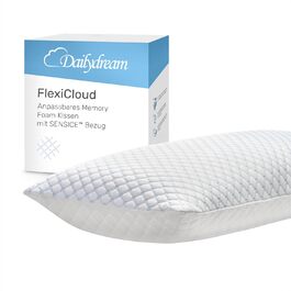 Dailydream FlexiCloud Neck Pillow with SENSICE, Memory Foam, Adjustable Filling, 80x40cm, white