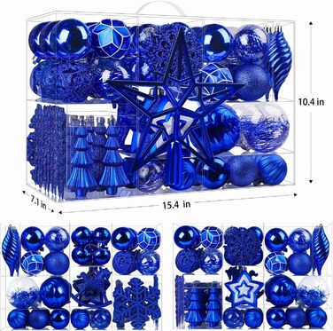 100 шт. прикраси для ялинки Shareconn: пластикові кулі, безпечні, з гачками, різні розміри та кольори (синій)