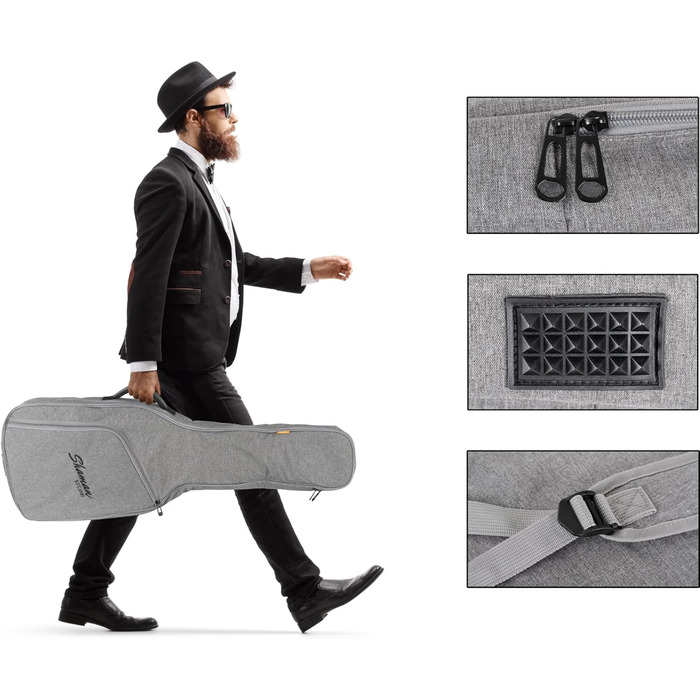 Шейман WGB-115 GY Преміум-лайн Гітарний кейс для акустичної гітари (та електрогітари) - Водовідштовхувальне та міцне покриття, регульовані ремені, сумка-органайзер