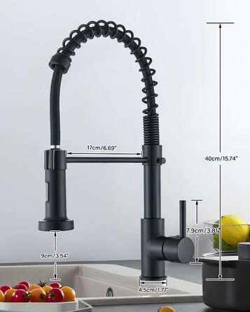 Кухвонний змішувач Hbronzeshower з висувною лійкою, 360° поворот, нержавіюча сталь, чорний