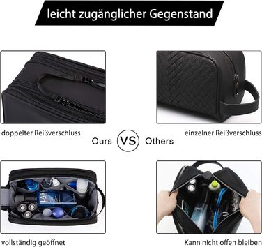 Чоловіча дорожня косметичка BAGSMART, містка сумка для аксесуарів та гігієни з подвійним блискавкою, 5Л, чорна шкіряна текстура, розмір M