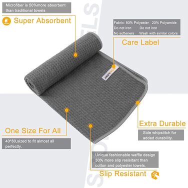 Рушник мікрофібра Sunland для спорту, подорожей, 40x80 см, сірий, швидковисихаючий, ультрам'який