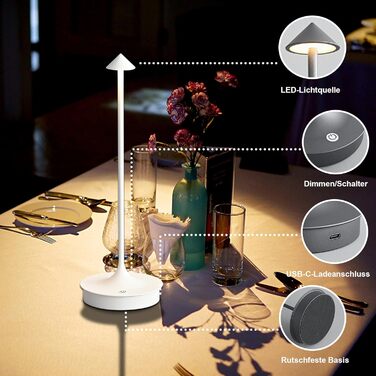 Світлодіодна настільна лампа Leomix бездротова з димером, акумуляторна, IP54, для ресторану, бару, саду, балкону, біла
