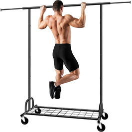 Heavy-Duty Clothes Rack, SPECILITE 2-in-1 Clothes Rack Stable with Wheels and Shelves, Load Capacity 217 KG, Adjustable Metal Heavy-Duty Garment Rack on Wheels (Black)