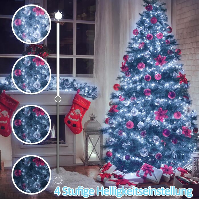 Льо́мка́ гірля́нда 100 LED, білий колір, для зовнішнього використання, вологостійка, 8 режимів, з пультом дистанційного керування та таймером. Підходить для декорування вечірок, свят, садів, балконів, ялинок. 1000 LED.