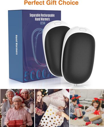 Jonwall Електричний підігрівач рук 2 шт. 5000mAh, перезаряджуваний, магнітний, USB Powerbank, подарунок для жінок та чоловіків, чорний