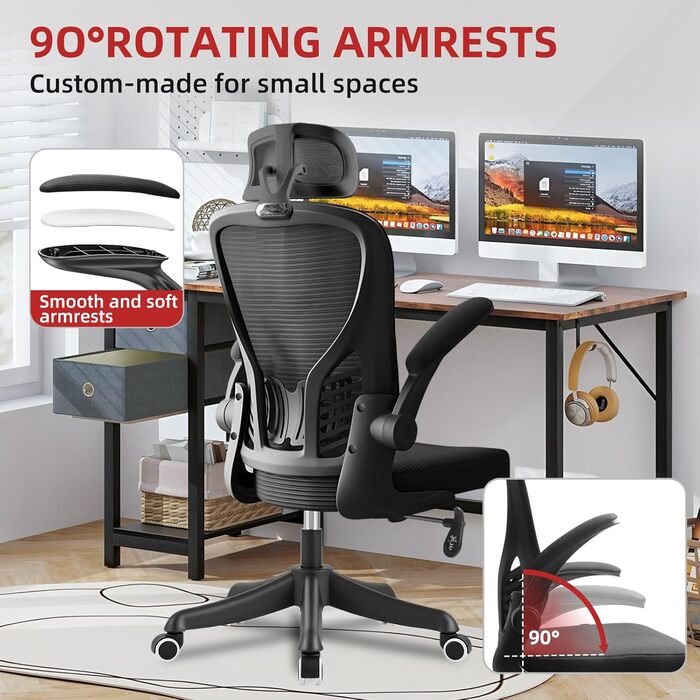 Ергономічне крісло для офісу та геймінгу з регульованою підголівником та підлокітниками, підтримкою попереку, дихаючою спинкою, регулюванням висоти та роликами. Чорний колір.