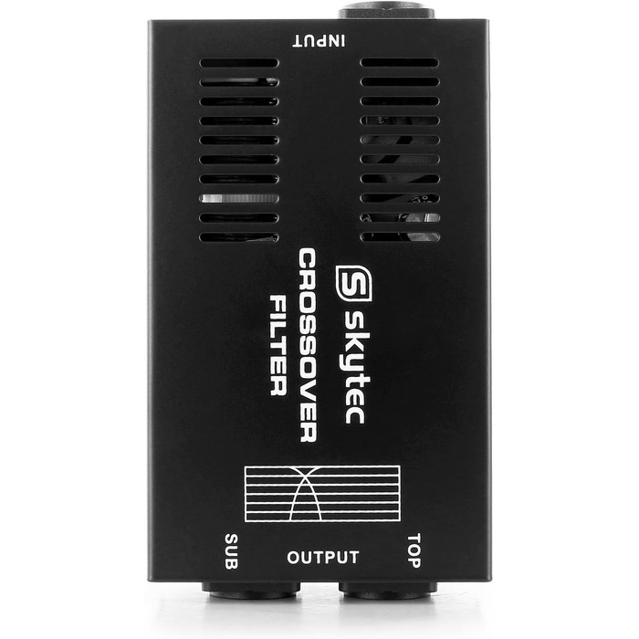 SkyTec STP-1 пасивний кросовер 2-смуговий, 1000 Вт, Powercon, 1 вхід, 1 вихід сабвуфера, 1 вихід топ, аудіофільтр, чорний