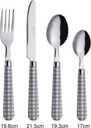 EXZACT Набір столових приборів з нержавіючої сталі 24 шт. - Ручки кольору Гінгем - 6 виделок, 6 ножів, 6 ложок, 6 чайних ложок (24 шт. сірого кольору)