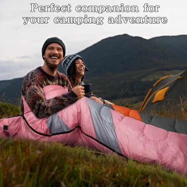 Zusentee 3-4 Season Sleeping Bag - Waterproof, Lightweight & Warm for Adults & Kids Camping, Hiking & Travel (Pink/Gray)