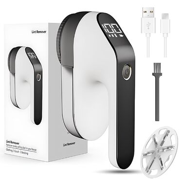 Електричний видалення ворсу 2000mAh, портативний USB-C, з LED-дисплеєм, 3 режими, 6-клинковий насадка, для одягу, килимів, светрів та диванів