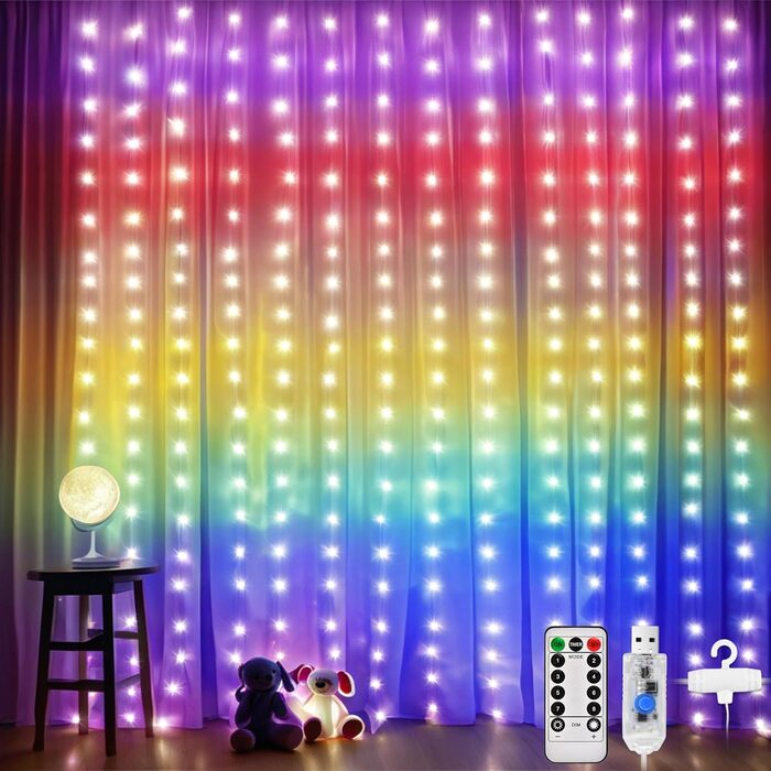 Льодогенератор 3Mx3M з 300 LED, USB, 8 режимів, пульт, таймер, вологостійкий, для дому, вечірки, свят (білий, ірис)