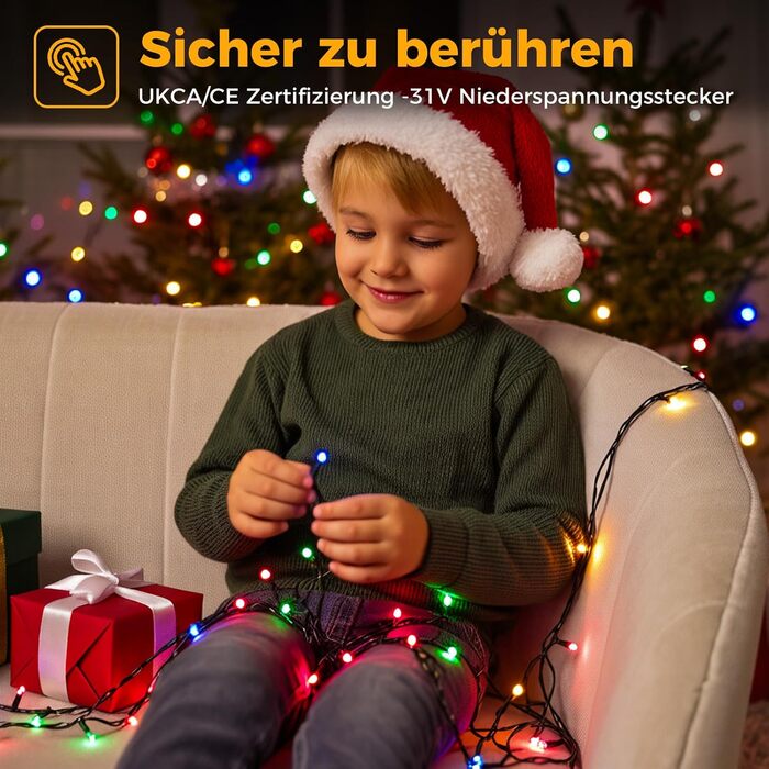 LED гірлянда для прикраси ялинки та декору на балкон/сад: 5м, 150 LED, тепле біле світло, 8 режимів, таймер, пульт, для внутрішнього та зовнішнього використання