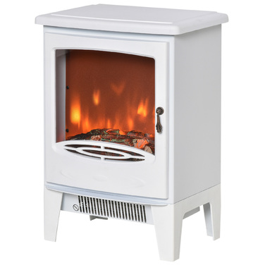 HOMCOM LED Electric Fireplace Standalone Fireplace with Flame Effect 900/1800W Metal & ABS Plastic in White 39 x 26 x 54.8 cm for a Cozy Atmosphere