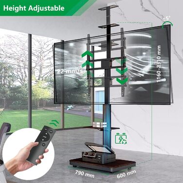 Моторний підставка для телевізора XTRARM Elite: регулювання висоти, VESA 600x400, 40-86 дюймів, 60 кг, з полицями та стійкою для розеток (Білий, горіх)