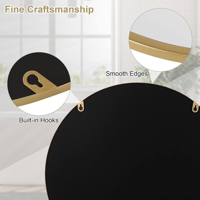 Круглий настінний дзеркало WOLTU 40 см з золотим каркасом, для ванної, спальні, вітальні, коридору, декоративне, 40x40 см