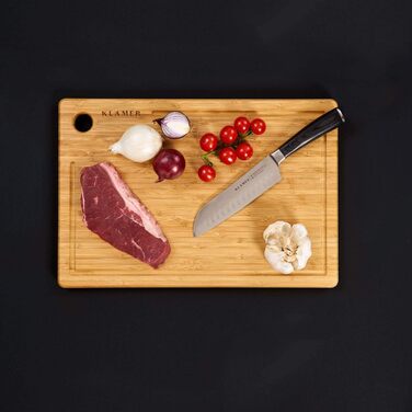 Японський ніж Santoku Premium з дамаської сталі Klamer, 18 см - класичний кухонний ніж з пакахвуду