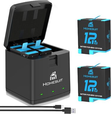 Набір акумуляторів Homesuit Hero 12/11/10/9 + LED зарядний пристрій USB-C (2 шт. акумулятори) для GoPro Hero 12/11/10/9 Black
