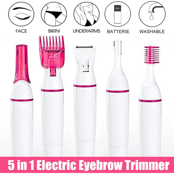 Електричний тример для брів та обличчя для жінок, безболісний, з гребінцем для брів (білий)