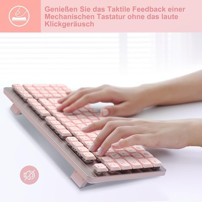 Leadsail FA98 Механічна клавіатура та миша бездротові, QWERTZ, 98 клавіш, низькопрофільний червоний перемикач, 1600 DPI, для Windows MacOS PC Laptop (Рожеве золото)