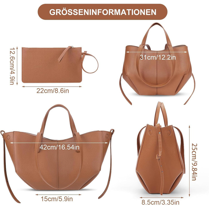 Жіноча сумка-шопер TIAASTAP з екошкіри, елегантна сумка на плече для університету, покупок, подорожей (Camelbraun Mini)