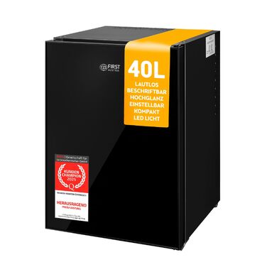 Міні-холодильник TZS First Austria 40L безшумний з можливістю зміни дверцят та внутрішнім освітленням. Minibar для кемпінгу, офісу, спальні та готелю. Скляна дверцята, 40 літрів