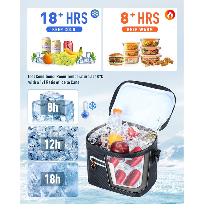 Lekesky 12/20L Ізольована Холодильна Сумка – Переносна Сумка для Пікніків, Походів, Пляжу, Барбекю, Чорна 12/20L